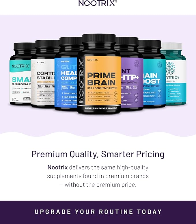 Nootrix Organic Plant 5 HTP+ Supplement | Supports Memory, Mental Focus, Cognitive Health & Energy | Promotes Healthy Mood & Brain Function | Vitamin B6 & L Theanine | 120 Capsules