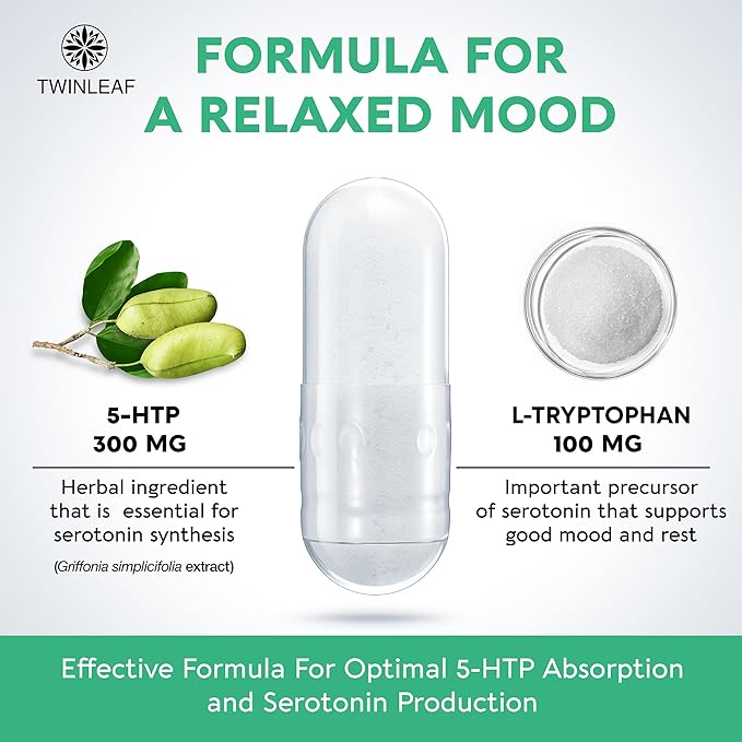5 HTP Supplement for Mood Support - Made in USA - Natural Manganese & L-tryptophan Capsules - 5-HTP Booster for Men & Women - Proprietary Formula for Mood and Relaxation - 60 Vegan Capsules