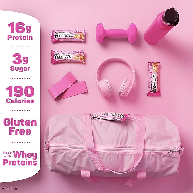 FITCRUNCH Snack Size Protein Bars, 6-Layer Baked Bar, 3g of Sugar & Soft Cake Core (18 Bars, Strawberry Strudel)