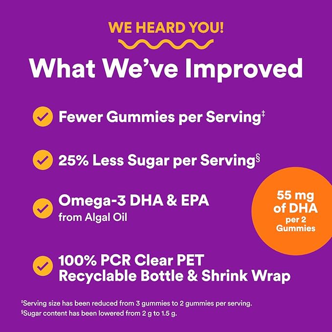 SmartyPants Toddler Multivitamin Gummies, Omega 3 (DHA/EPA), Vitamins D3, C, Vitamin B12, B6, A, K & Zinc, Biotin, Gluten Free, Three Fruit Flavors, 60 Count (30 Day Supply)
