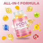PCOS Inositol Gummies for Ovarian & Hormonal Balance, 60 Count PCOS Gummies with Myo-Inositol, Folate & Zinc Helps Menstrual Cycle, Orange Flavor Ovulation Gummy for Wellness Ovulation & Fertility