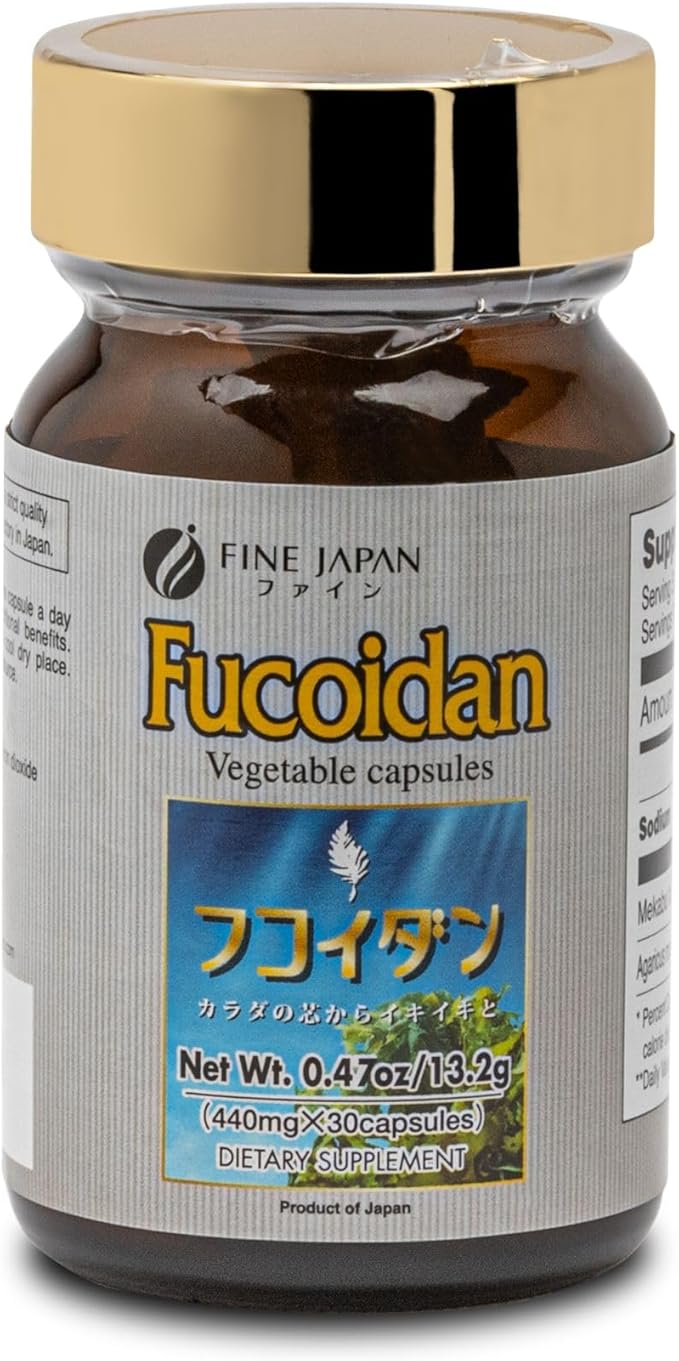 FINE JAPAN Fucoidan Capsules with Mekabu Seaweed & Agaricus Mushroom - 30 Capsules - Immune Support Supplement - Made in Japan - GMP, ISO9001 Certified