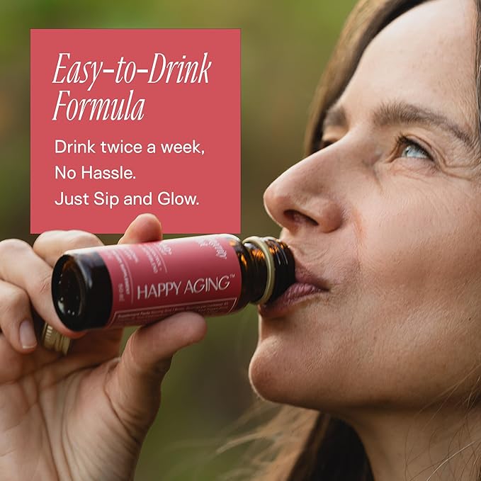 Happy Aging Liquid NAD+ Resveratrol Supplement, NMN Alternative, Liposomal Nicotinamide Riboside & Antioxidants for Energy Support, Brain Health, Firm Skin, Twice Weekly Use, 60 Shots