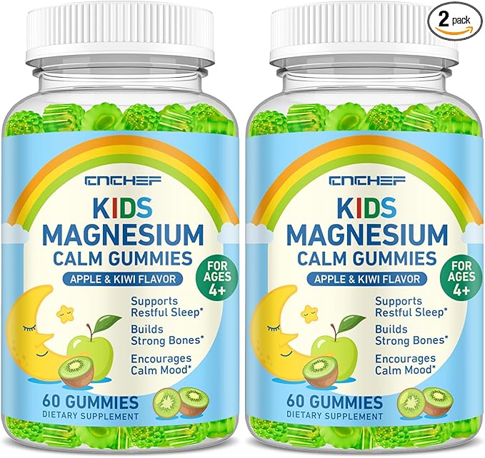 2PCS Center-Filled Magnesium Gummies for Kids 300MG - Magnesium Glycinate Gummies with L-theanine, Omega-3, Vitamin B6, D for Kids & Adults, Supplement for Sleep, Calm & Muscle Relaxation