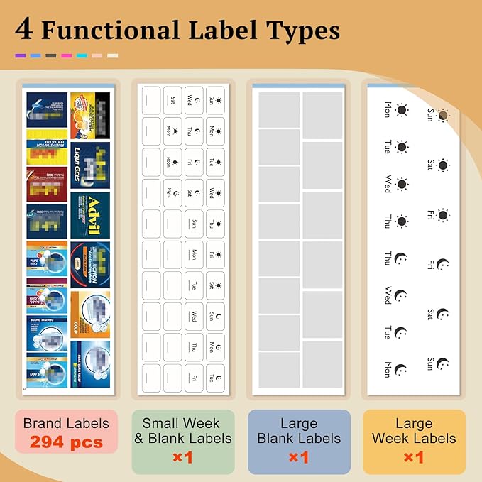 Travel Pill Organizer with Bulk Stickers & Labels - Small & Portable Week Daily Medicine Pharmacy for Pocket, Bag - 14-Compartment Foldable Supplement Box Holder for Fish Oil Vitamin - Pink