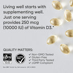 Sports Research® Vitamin D3 10,000iu (250mcg) with Coconut MCT Oil - Max Strength Vitamin D Supplement - Gluten Free · Non-GMO · Soy Free - 120 Count Softgels