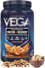 Vega Sport Vegan Protein Powder + Recovery - 30g Plant Based Protein per Serving, Peanut Butter, 19 Servings, 5g BCAAs, Probiotics, NSF Certified, for Shakes & Smoothies, 1.8lbs (Packaging May Vary)