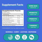 Ruolai ProBalance Probiotics for Women 68B CFU – Menopause, Bloat & Belly Support – Turmeric & Moringa – Digestive & Joint Health – 60 Capsules