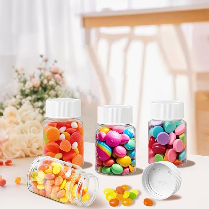 Lamoutor 30Pcs Clear Pill Bottle Plastic Medicine Bottle Empty Reagent Chemical Containers with Caps for Liquid Solid Powder Medicine 30ML