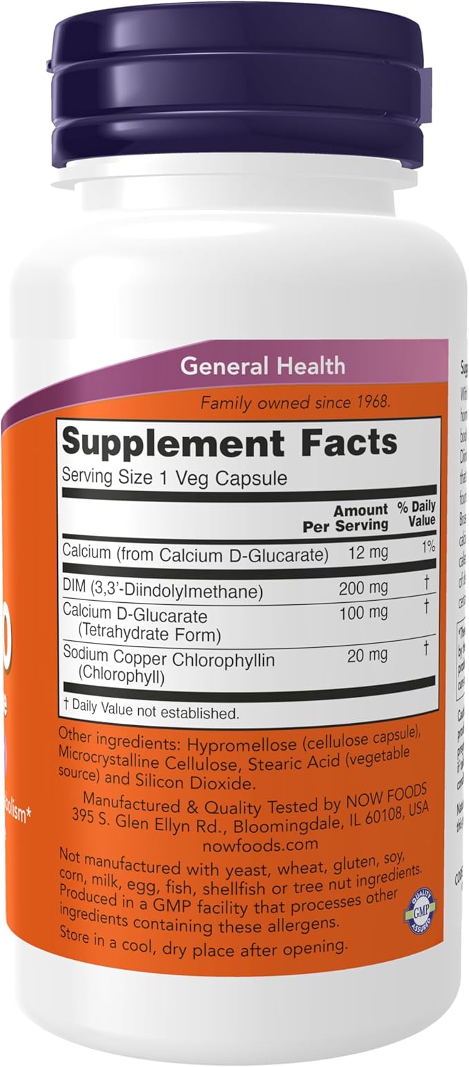 NOW Foods Supplements,DIM 200 (Diindolylmethane) with Calcium D-Glucarate,90 Veg Capsules,(Pack of 2)