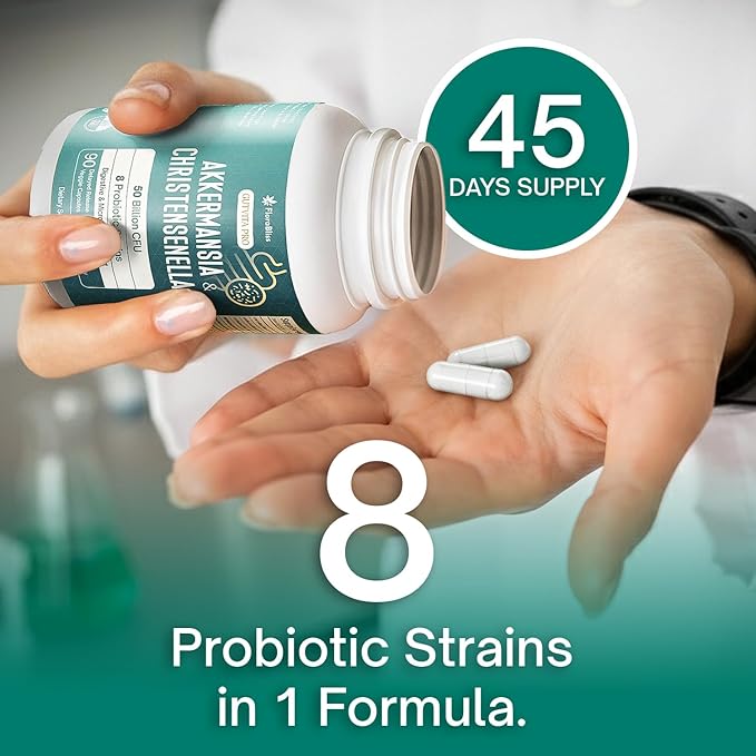 FloraBliss Christensenella Minuta and Akkermansia, Bifidobacterium longum, 8 Probiotic Strains, 50 Billion CFU, 90 Delayed-Release Capsules, with Cranberry Extract