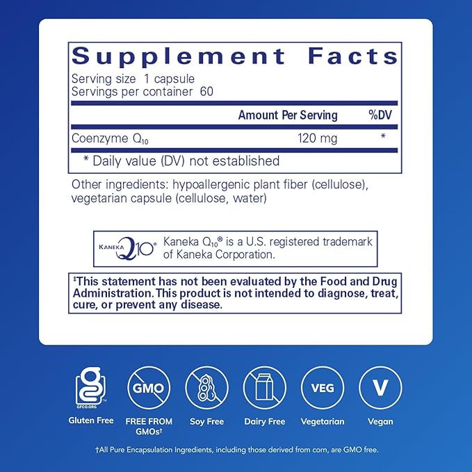 Pure Encapsulations CoQ10 120 mg - Coenzyme Q10 Supplement for Heart Health, Energy, Antioxidants, Brain & Memory Health - Cellular Health, Cognition & Cardiovascular Support* - 60 Capsules
