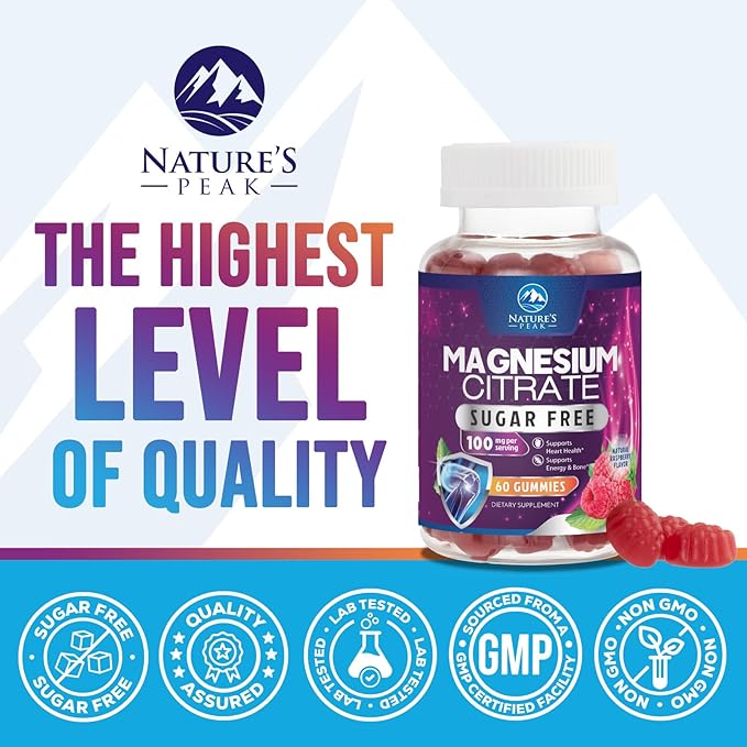Magnesium Citrate Supplement Gummies Sugar-Free, High Absorption Magnesium Gummy Supplements for Women & Men, Supports Sleep, Heart Health, Bones and Muscles, for Relaxation & Digestion - 60 Gummies