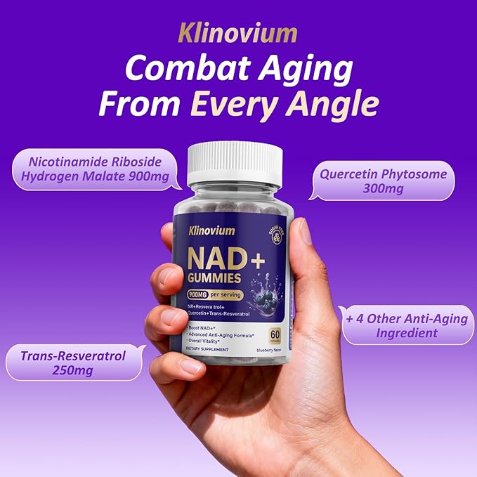 NAD Gummies with Nicotinamide Riboside, NAD+ Supplement for Women & Men with Trans-Resveratrol, Fisetin, Vitamin B2, B5, B6, Anti-Aging, Cell Regeneration & Energy, Sugar-Free, 60 Gummies