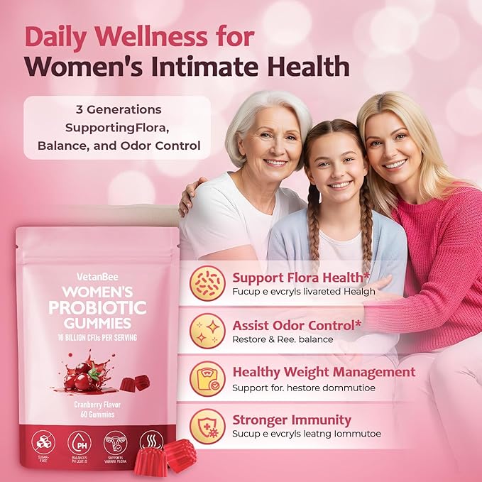 Women Probiotic Gummies for Women – Digestive & Feminine Balance Support, Gut Health, Debloat, with Prebiotics & Cranberry, Vegan, Gluten Free, Non-GMO – 60 Gummies