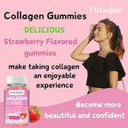 Collagen Gummies | Hair, Skin & Nails Gummies with Biotin Vitamin C, E, & Zinc | Strawberry Flavored | Collagen for Women | Strawberry Flavored | 60 Count