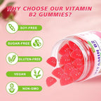 Vitamin B2 Gummies Riboflavin 400mg Supplement with Magnesium for Kids & Adults B2 Gummies for Migraine Relief, Headache Relief & Nervous System Support, Vegan, Sugar-Free, Raspberry Flavor 90 Count