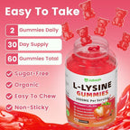 L-Lysine Gummies 1000 mg for Kids and Adults, L-Lysine Supplements with Vitamin C, B2 for Lips & Oral Health, Immune Support & Collagen & Calcium- Vegan, Non GMO, Strawberry Flavor, 60 Count