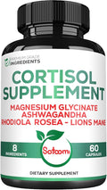 Satoomi 8in1 Cortisol Manager with Magnesium Glycinate, Ashwagandha, Rhodiola Rosea, Lions Mane & More - Cortisol Reducer Supplement Men & Women - 60 Capsules