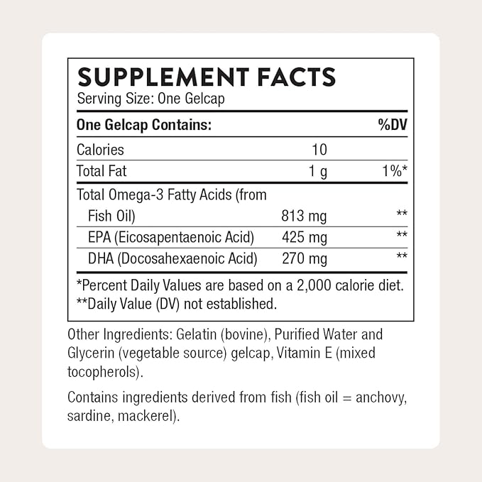 THORNE - Super EPA - Omega-3 Fish Oil Supplement with EPA & DHA from Sustainably Sourced Fish - Supports Brain, Skin, Joint & Heart Health* - Third-Party Certified - Gluten & Dairy-Free - 90 Softgels