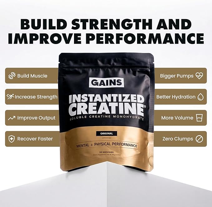 Gains in Bulk Instantized Creatine Monohydrate for Men & Women, Soluble Creatine Powder, Supports Muscle Building, Strength and Performance, Bodybuilding Supplements, Unflavored, 30 Servings