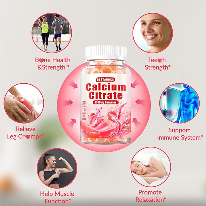 Calcium Citrate Supplement Gummies for Adult: Women & Men Sugar Free 1200 mg Calcium Chewable Gummy - Organic Natural High Absorption Vegan Supplements for Energy Immune Support (120Count