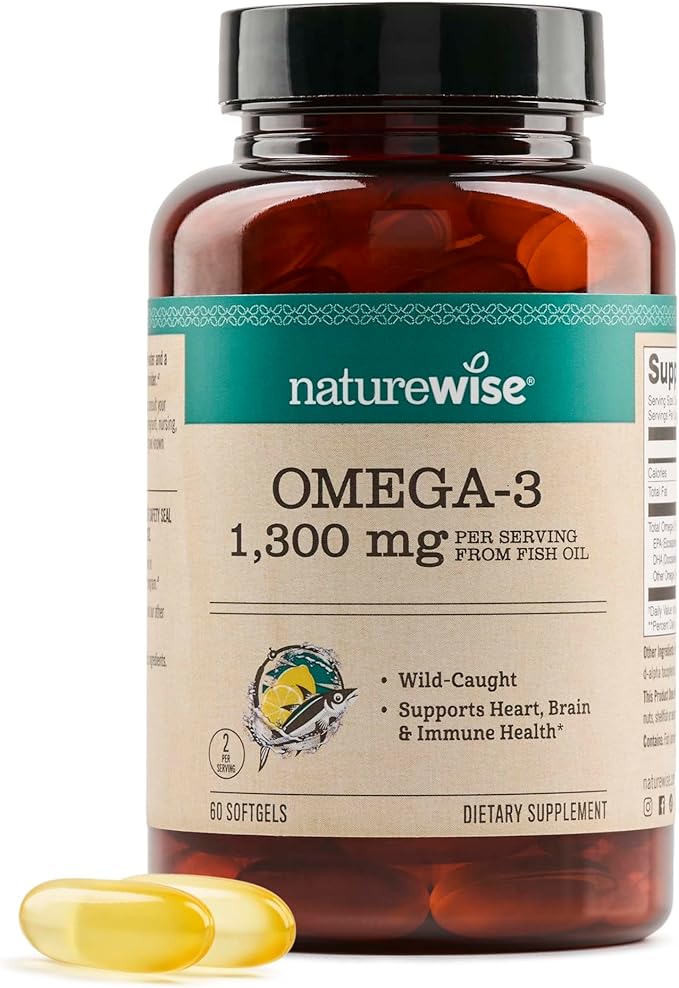 NatureWise Ultra Omega 3 Fish Oil 2200 mg – 1300 mg Omega-3 - Triglyceride Form - Lemon Flavor - Wild-Caught Fish Oil + EPA & DHA - Burpless, Non-GMO - 60 Softgels[1-Month Supply]