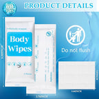 300 Pcs 60 Pack Body Wipes for Adults Bathing No Rinse Individually Wrapped Shower Wipes Washcloth with Aloe Cleansing Body Wash Cloths Disposable Bulk Deodorant Homeless(White Background)