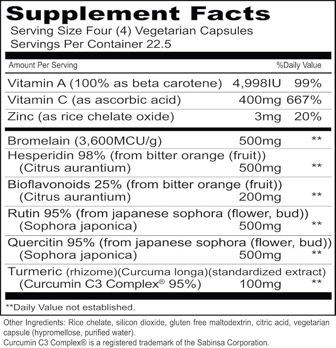 Priority One Vitamins Enflam 90 Vegetarian Capsules High Dosage bioflavonoid Combination.*