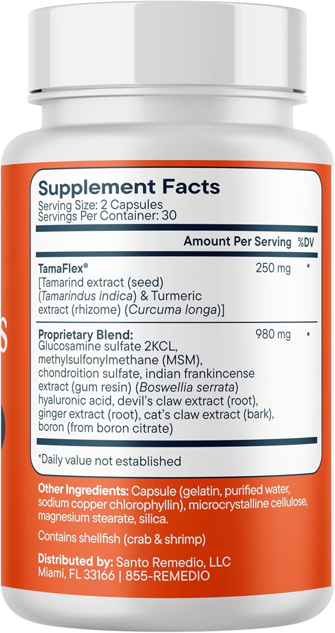 Santo Remedio Articulaciones Joint Health Support Supplement, Promotes Joint Comfort, Mobility & Function, Clinically Proven TamaFlex™ Formula, 60 Capsules per Jar (30 Servings), Pack of 2