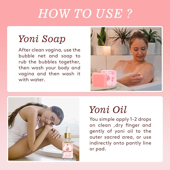 Feminine Wash & Yoni Oil & Yoni Soap Set for Women, Yoni Wash for Vaginal Ph Balance Remove Odor,Yoni Oil for Women Moisturizing, 1 Fl.Oz Feminine Oil & 5.07 Fl.Oz Vaginal Gel 3.53 Oz Yoni Soap Peach