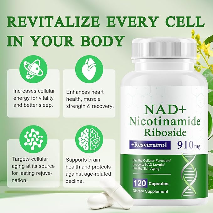 A r b c r n 120 Capsules NAD+ Supplement,NAD Nicotinamide Riboside Resveratrol 910mg for Men and Women, NR Supplement for Energy Anti-Aging Focus