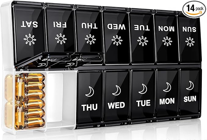 Mossime XL Large Daily Pill Organizer 2 Times a Day, Extra 7 Day Pill Box Am Pm, Weekly Day Night Vitamin Holder, Medicine Organizer, Big Pill Container, Medication Dispenser 14 Compartments