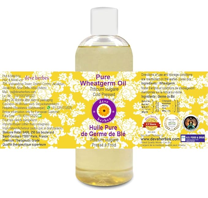 Deve Herbes Pure Wheatgerm Oil (Triticum vulgare) Cold Pressed 200ml (6.76 oz)