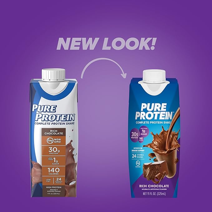 Pure Protein Chocolate Protein Shake,30g Complete-Protein,Ready to Drink and Keto-Friendly,Vitamins A,C,D,and E plus Zinc to Support Immune Health,11oz Bottles,(Pack of 24)