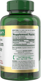 Nature’s Bounty High Absorption Magnesium Glycinate 240 mg for Supporting Muscle Relaxation and Bone, Heart & Nerve Health – Non-GMO, Gluten-Free, Vegetarian, 120 Count/60 Servings
