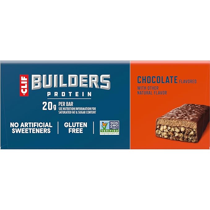 Clif Builders Protein Bars - Chocolate Flavor - 20g Plant Based Protein - Gluten Free - Non-GMO - Low Glycemic - No Artificial Sweeteners - 2.4 oz. (12 Pack)