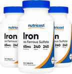 Nutricost Iron (As Ferrous Sulfate) 65mg, 240 Tablets - Non-GMO, Gluten Free