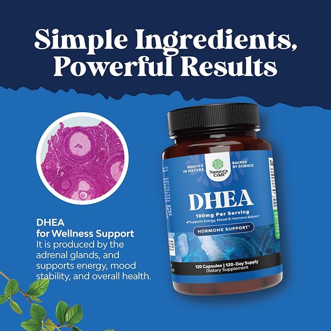Natures Craft DHEA 100mg per Serving Capsules for Men and Women - Vegan High Strength DHEA Supplement for Women & Men for Energy and Hormone Balance - Womens Hormone Balance Supplement - 120 Count