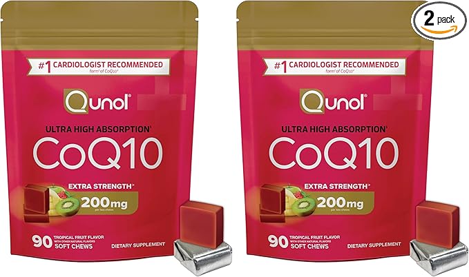 Qunol CoQ10 200mg Soft Chews,Extra Strength & Ultra High Absorption Coenzyme Q10 Supplement,#1 Cardiologist Recommended Supplement for Heart Health,90 Count (Pack of 2)