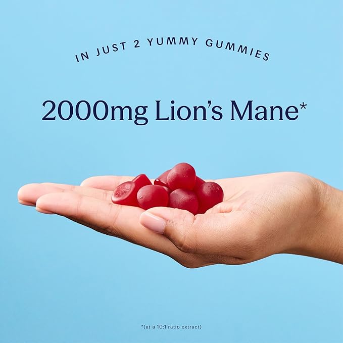 TRIP Lion’s Mane Gummies with 2000mg Lion’s Mane Mushrooms Extract Per Serving, Vegan, Naturally Flavored On the Go Chewable Gummy, Delicious Raspberry Flavor, 1 Bag, 60 Count
