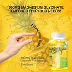 Magnesium Glycinate Gummies 1000mg - Sugar-Free Magnesium Potassium Supplement with Vitamin D, B6, CoQ10 for Adults & Kids,High Absorption for Calm Mood & Sleep Support - 60 Pineapple Gummies