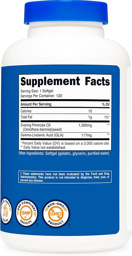 Nutricost Evening Primrose Oil 1,300mg, 120 Softgels - Cold Pressed, Non-GMO, Gluten Free, 120 Servings