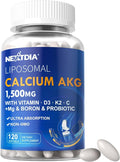 Liposomal Calcium AKG Supplement 1500mg with Vitamin D3 & K2 Softgels for Women & Men│ High Absorption│Calcium Supplements with Magnesium Glycinate, Boron, Probiotics & Vitamin C for Bone - 120 Pills