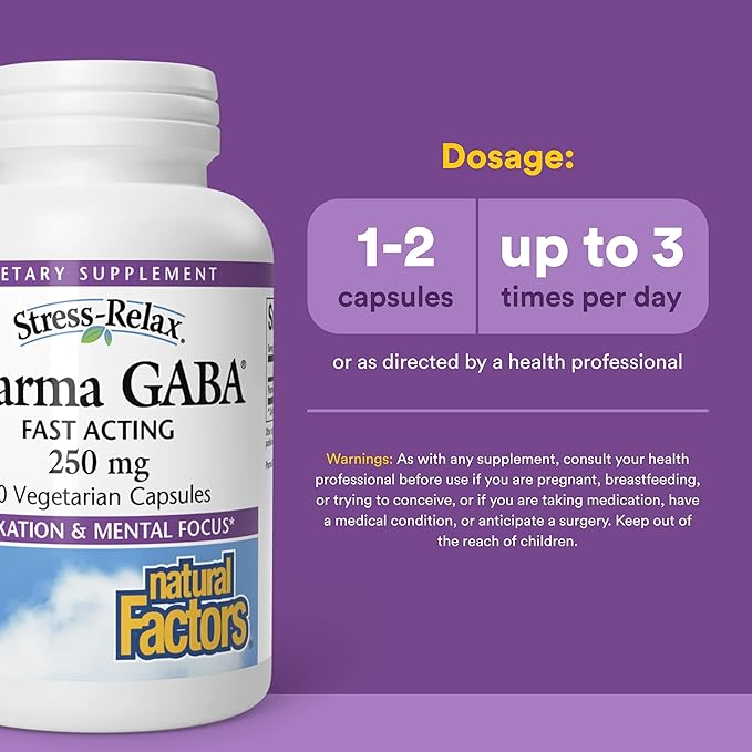 Natural Factors Pharma GABA - Dietary Supplement Supports Calm Sleep & Sleep Quality - Natural, Fast-Working Supplement Aids Focus & Brain Health - 60 Chewable Tablets (60 Servings)