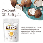 Real Good Essentials Vitamin D3 K2 10000 IU, 200 Virgin Coconut Oil Softgels, 2 in 1 Vitamins Supplement D & K (Include MK7), Easy to Swallow, Supports Calcium Absorption, Bone Health (1pc)