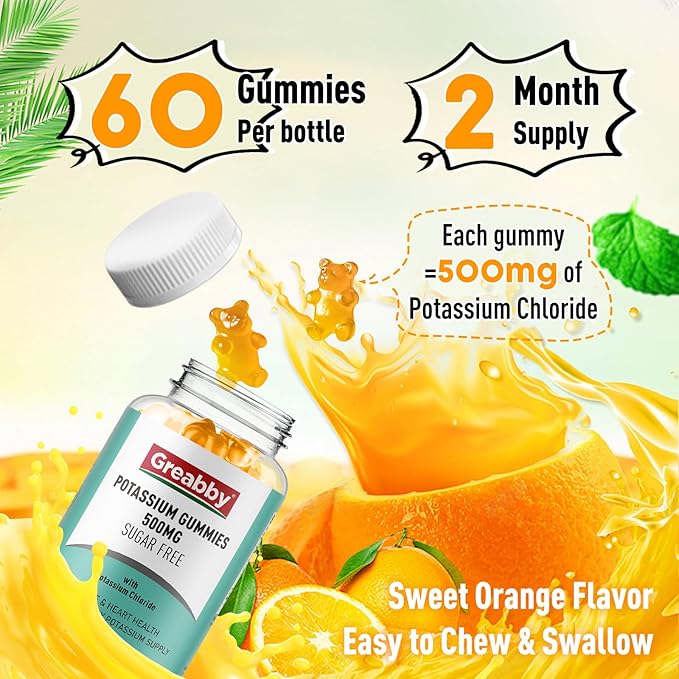 Potassium Gummies, Potassium Chloride 500mg for Adults, Sugar-Free Potassium Supplement, Muscle Relief & Heart Health for Women Men, Electrolyte Balance, Efficient Potassium Supply, 120 Servings