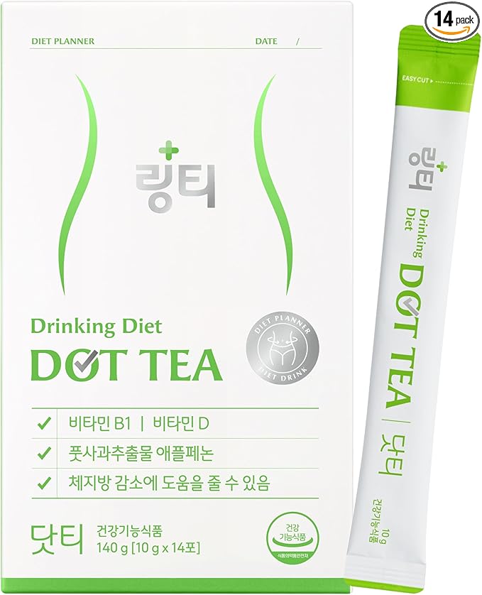 Dot Tea – Green Apple Single-Serve Packets, 1 Boxes (14 Servings) – Apple-Derived Polyphenols + Vitamins B1 & D – Korean Inner Beauty Drink