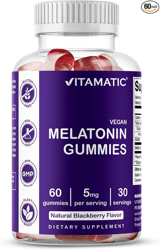 Vitamatic Melatonin Gummies for Kids & Adults - (2.5 mg 5 mg & 10 mg Doses) - 60 Vegan Gummies