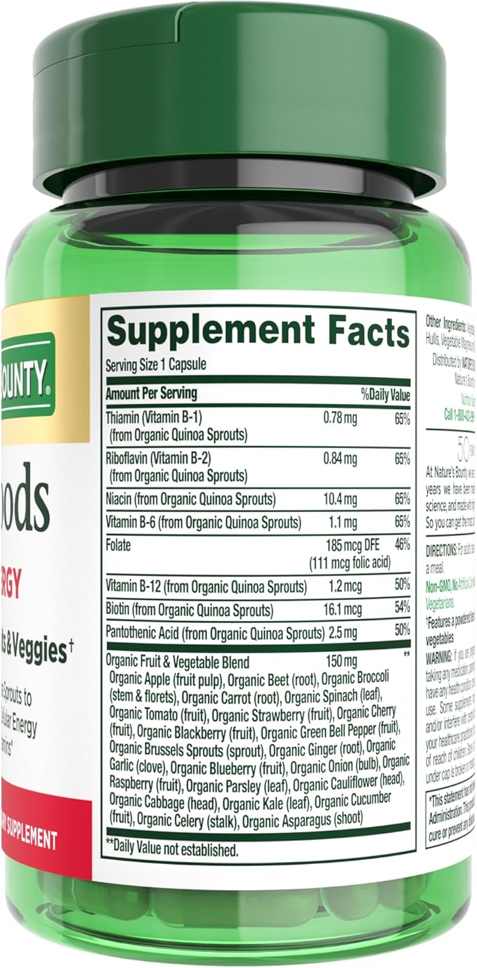 Nature’s Bounty Superfoods Plus Energy to Support Cellular Energy, 23 Fruits & Veggies Supplement, 30 Capsules